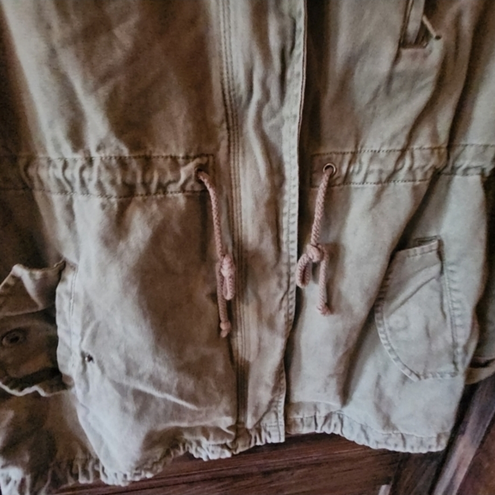Per Se Canvas Olive Green Utility Jacket Rugged Size Large POCKETS Drawstring - Picture 12 of 16